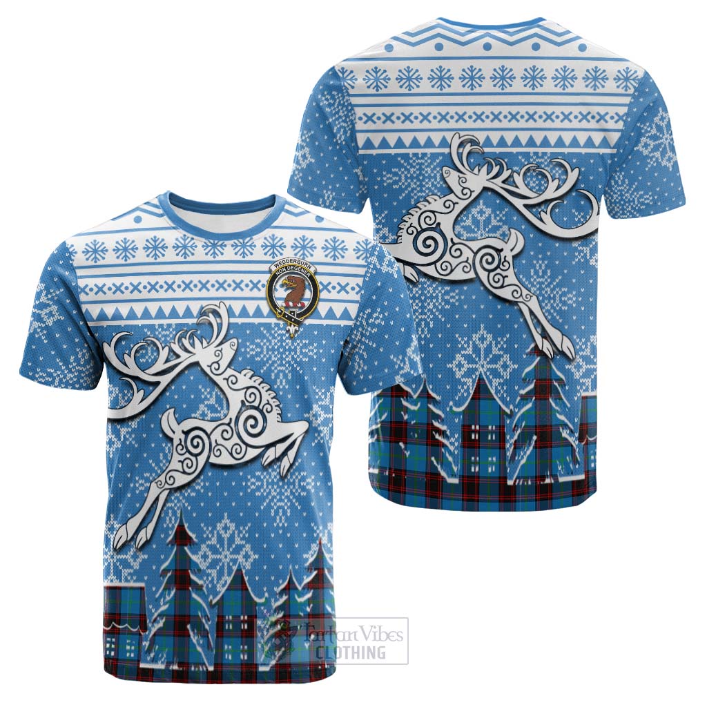 Wedderburn Clan Christmas Cotton T-shirt Celtic Reindeer Style Kid's Shirt - Tartan Vibes Clothing