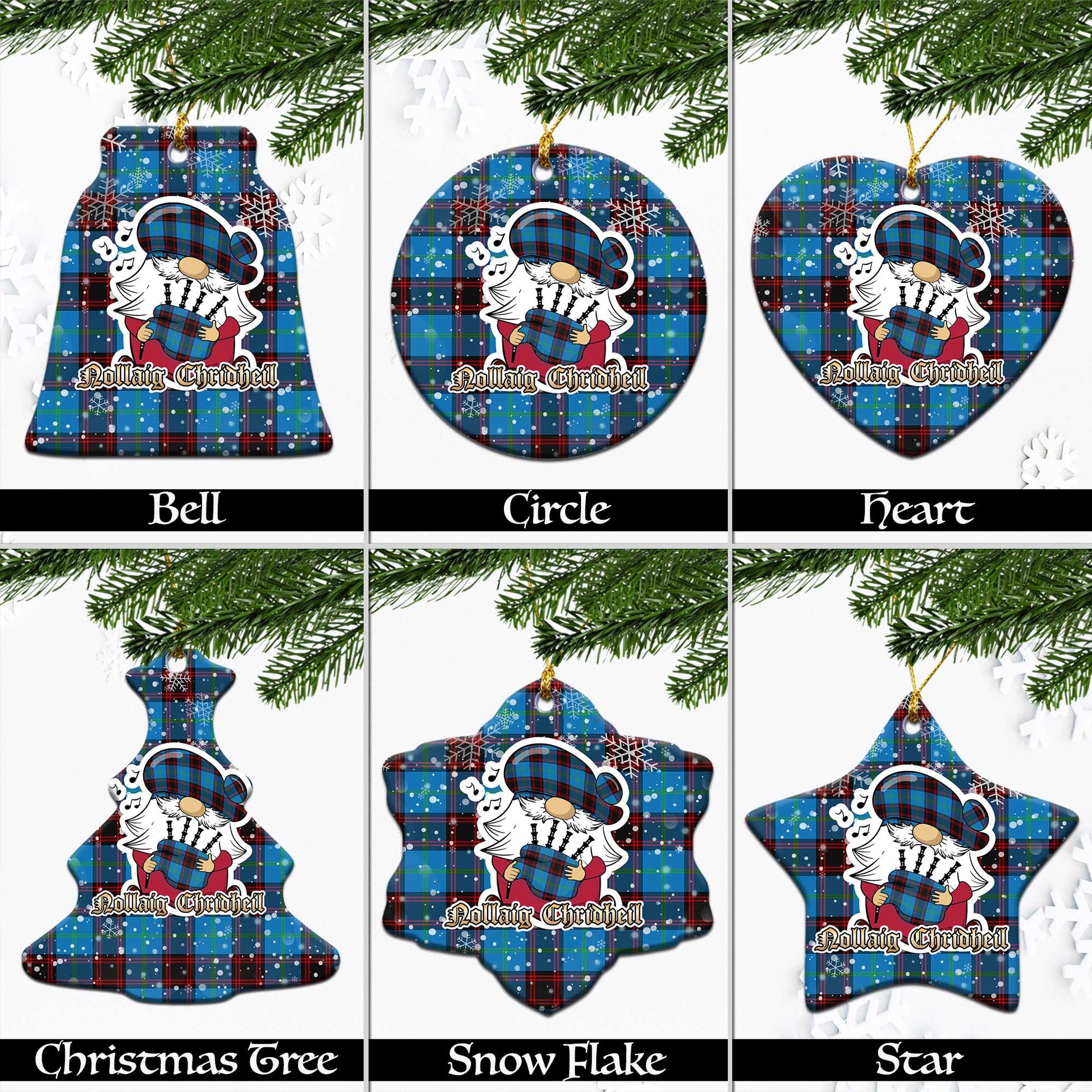 Wedderburn Tartan Christmas Ceramic Ornaments with Scottish Gnome Playing Bagpipes Ceramic - Tartan Vibes Clothing