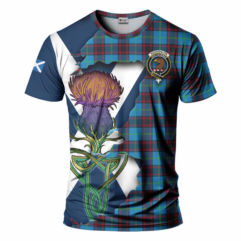 Tartan Vibes Clothing Wedderburn Tartan Family Crest T-Shirt Scottish Thistle Celtic Inspired