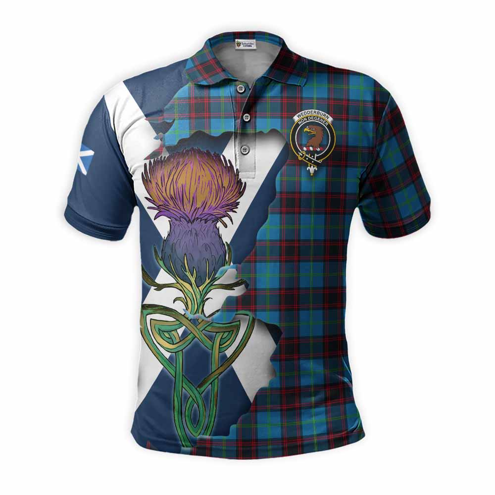 Tartan Vibes Clothing Wedderburn Tartan Family Crest Polo Shirt Scottish Thistle Celtic Inspired