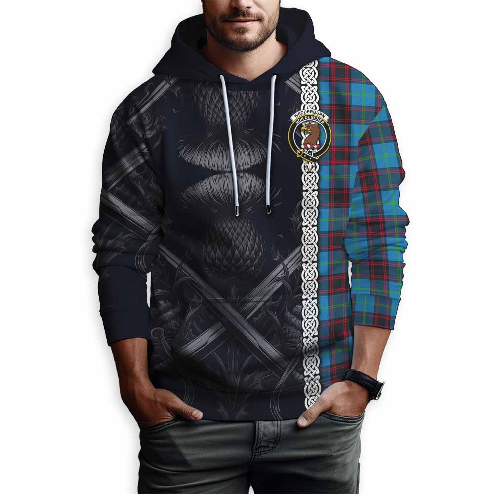 Wedderburn Tartan Hoodie with Family Crest Cross Sword Thistle Celtic Vibes Pullover Hoodie - Tartan Vibes Clothing