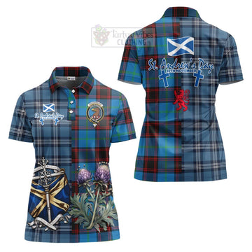 Wedderburn Tartan Women's Polo Shirt Happy St. Andrew's Day Half Tartan Style Women - Tartan Vibes Clothing
