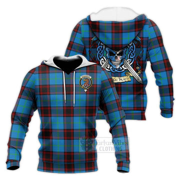Wedderburn Tartan Knitted Hoodie with Family Crest Celtic Skull Style Unisex Knitted Pullover Hoodie - Tartan Vibes Clothing