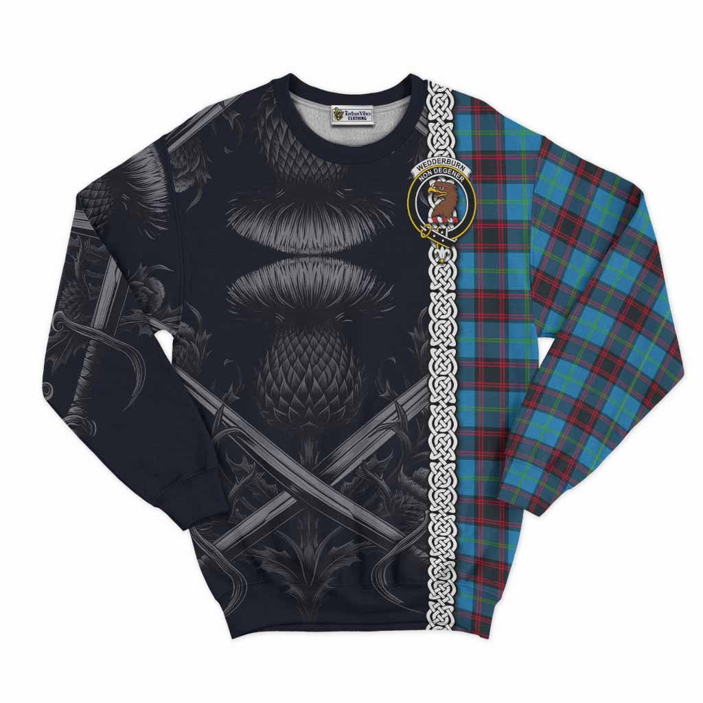Wedderburn Tartan Sweatshirt with Family Crest Cross Sword Thistle Celtic Vibes Unisex - Tartan Vibes Clothing