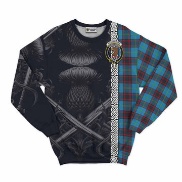 Wedderburn Tartan Sweatshirt with Family Crest Cross Sword Thistle Celtic Vibes Unisex - Tartan Vibes Clothing