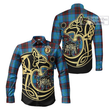 Wedderburn Tartan Long Sleeve Button Shirt with Family Crest Celtic Wolf Style Men's Shirt S - Tartan Vibes Clothing