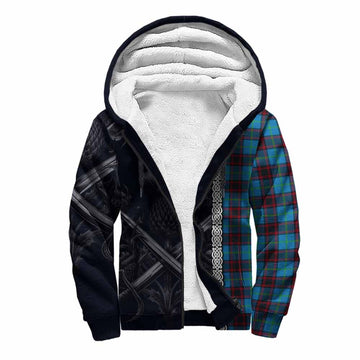 Wedderburn Tartan Sherpa Hoodie with Family Crest Cross Sword Thistle Celtic Vibes Unisex S - Tartan Vibes Clothing