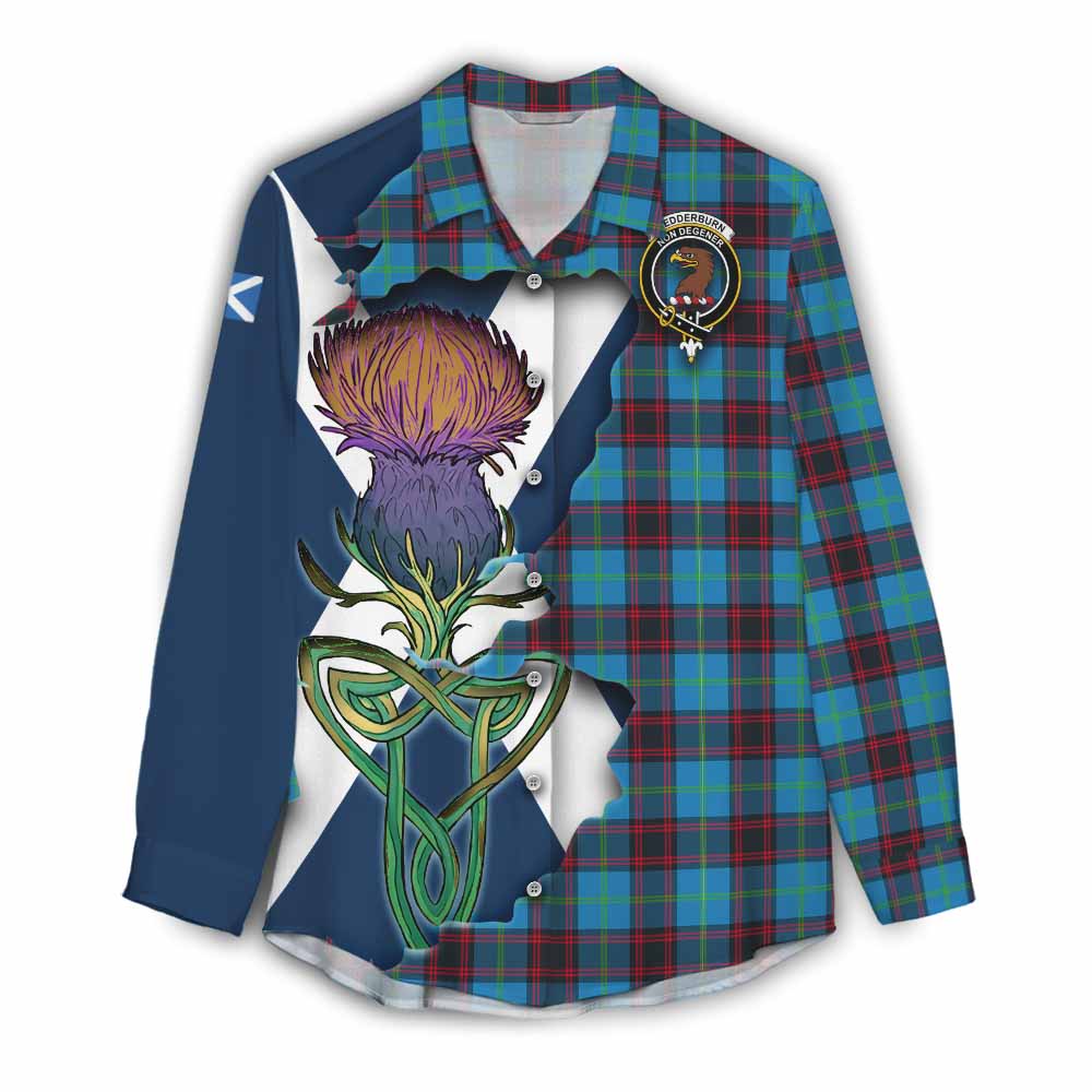 Tartan Vibes Clothing Wedderburn Tartan Family Crest Women's Casual Shirt Scottish Thistle Celtic Inspired