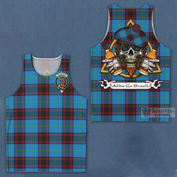 Wedderburn Tartan Men's Tank Top with Family Crest and Bearded Skull Holding Bottles of Whiskey Men - Tartan Vibes Clothing