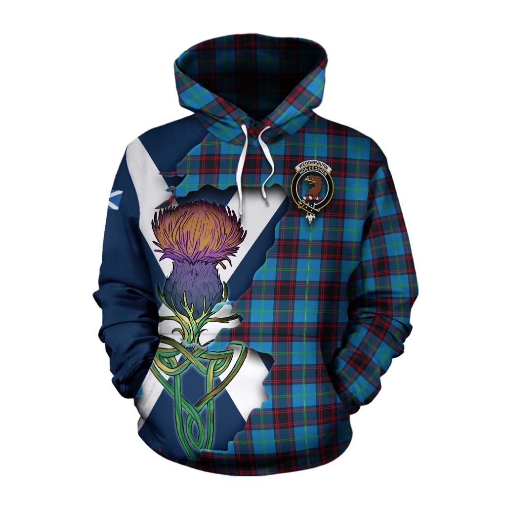 Tartan Vibes Clothing Wedderburn Tartan Family Crest Cotton Hoodie Scottish Thistle Celtic Inspired