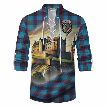 Wedderburn Tartan Family Crest Ghillie Kilt Shirt with Scottish Ancient Castle Style Men - Tartan Vibes Clothing