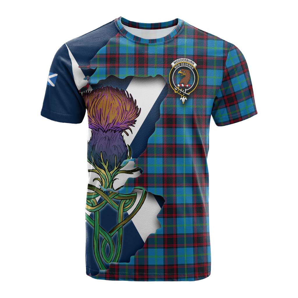 Tartan Vibes Clothing Wedderburn Tartan Family Crest Cotton T-shirt Scottish Thistle Celtic Inspired