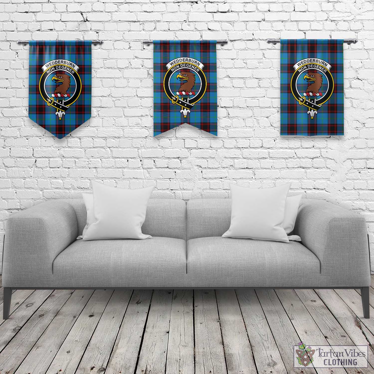 Wedderburn Tartan Gonfalon, Tartan Banner with Family Crest Rectangle - Tartan Vibes Clothing