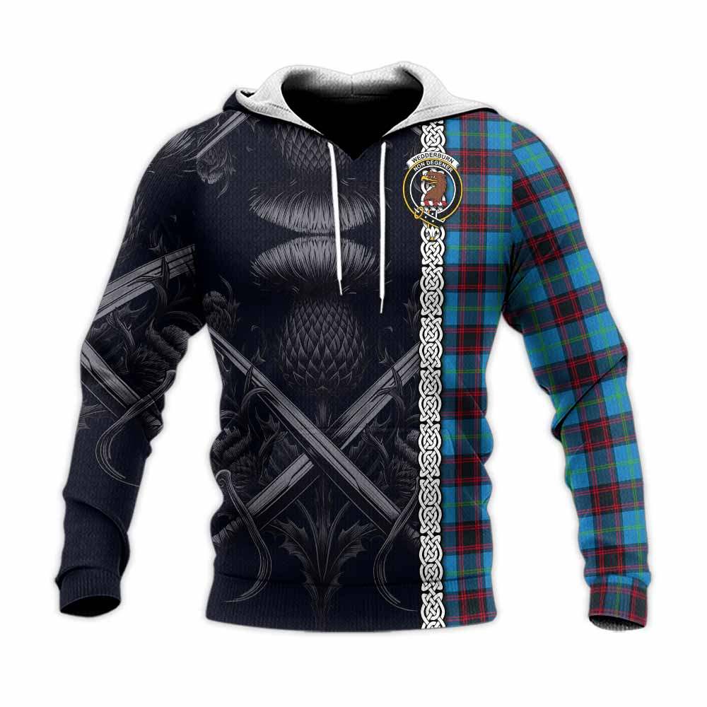 Wedderburn Tartan Knitted Hoodie with Family Crest Cross Sword Thistle Celtic Vibes Unisex Knitted Pullover Hoodie - Tartan Vibes Clothing