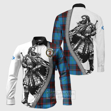 Wedderburn Tartan Clan Crest Long Sleeve Button Shirt with Highlander Warrior Celtic Style Men's Shirt S - Tartan Vibes Clothing