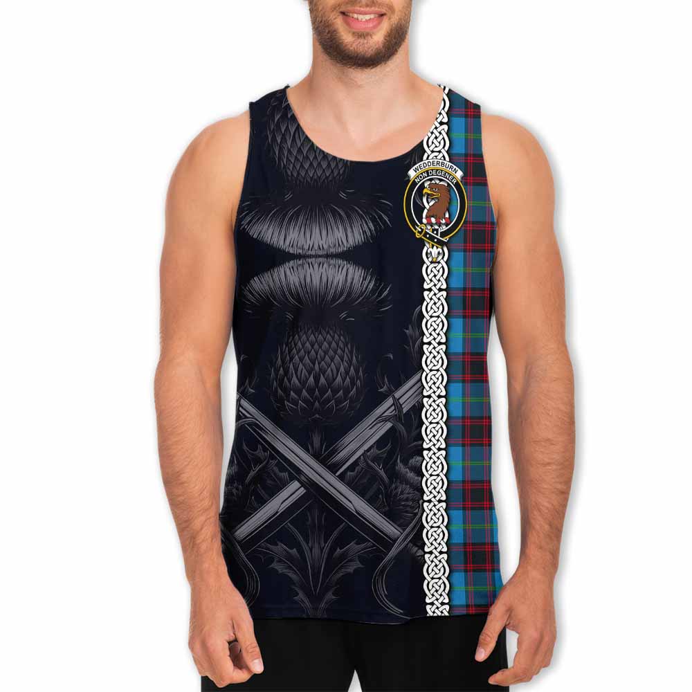 Wedderburn Tartan Men's Tank Top with Family Crest Cross Sword Thistle Celtic Vibes Men - Tartan Vibes Clothing