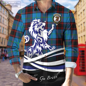 Wedderburn Tartan Long Sleeve Button Up Shirt with Alba Gu Brath Regal Lion Emblem Men's Shirt - Tartan Vibes Clothing