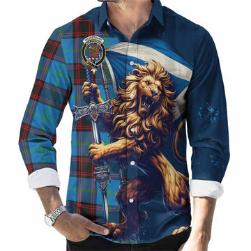 Wedderburn Tartan Family Crest Long Sleeve Button Shirt with Scottish Majestic Lion Men's Shirt S - Tartan Vibes Clothing