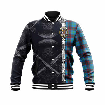 Wedderburn Tartan Baseball Jacket with Family Crest Cross Sword Thistle Celtic Vibes Unisex - Tartan Vibes Clothing