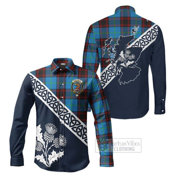 Wedderburn Tartan Long Sleeve Button Shirt Featuring Thistle and Scotland Map Men's Shirt S - Tartan Vibes Clothing