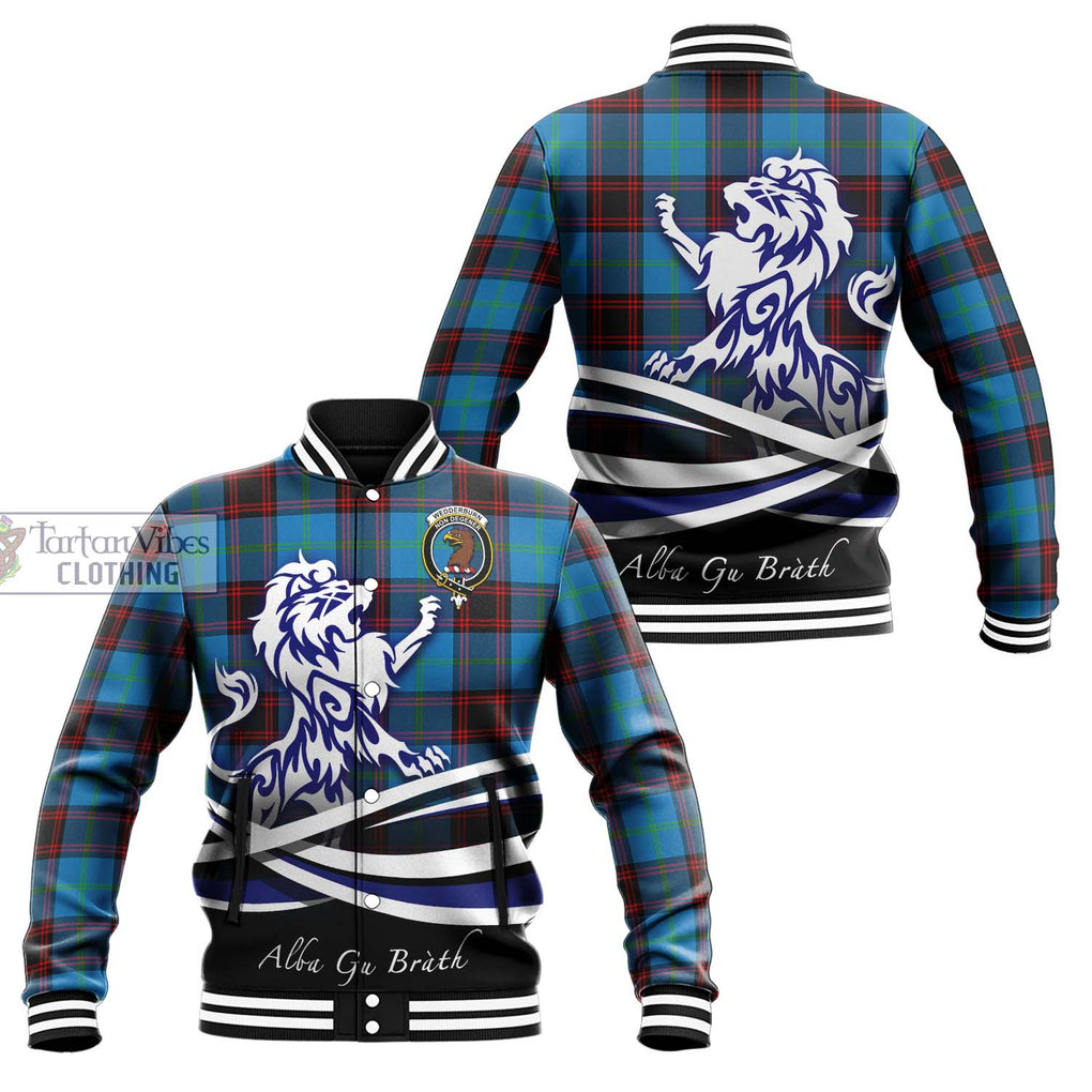 Wedderburn Tartan Baseball Jacket with Alba Gu Brath Regal Lion Emblem Unisex - Tartan Vibes Clothing