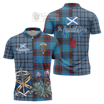 Wedderburn Tartan Zipper Polo Shirt Happy St. Andrew's Day Half Tartan Style Unisex - Tartan Vibes Clothing
