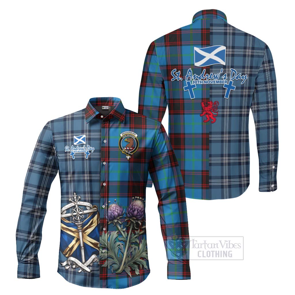 Wedderburn Tartan Long Sleeve Button Shirt Happy St. Andrew's Day Half Tartan Style Men's Shirt S - Tartan Vibes Clothing