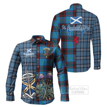 Wedderburn Tartan Long Sleeve Button Shirt Happy St. Andrew's Day Half Tartan Style Men's Shirt S - Tartan Vibes Clothing