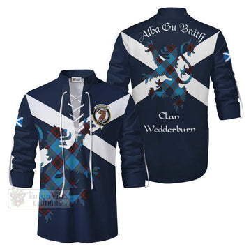 Wedderburn Tartan Lion Rampant Ghillie Kilt Shirt Proudly Display Your Heritage with Alba Gu Brath and Clan Name Men - Tartan Vibes Clothing