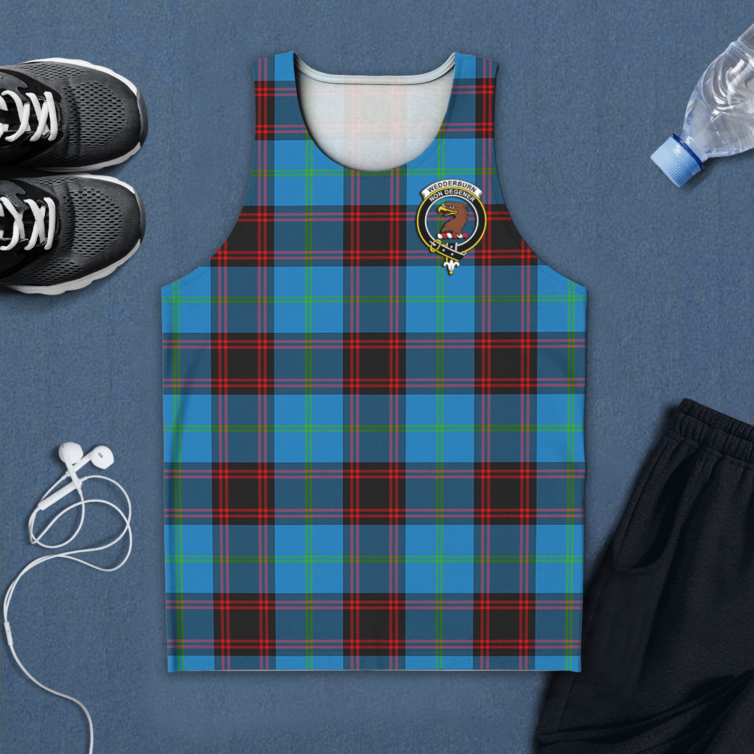 Wedderburn Tartan Mens Tank Top with Family Crest 5XL - Tartan Vibes Clothing