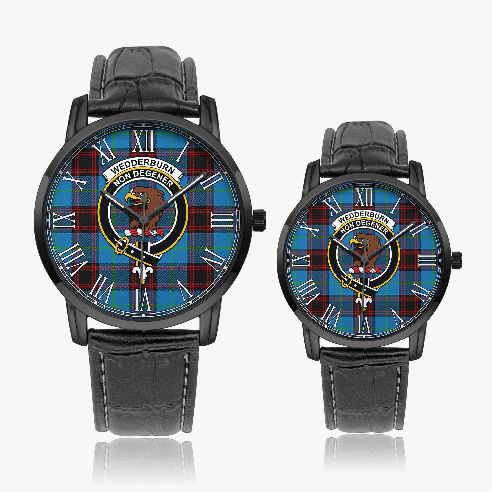 Wedderburn Tartan Family Crest Leather Strap Quartz Watch Wide Type - Tartan Vibes Clothing