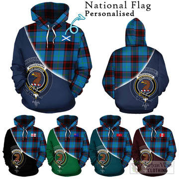 Wedderburn Tartan Hoodie with Personalised National Flag and Family Crest Half Style Zip Hoodie - Tartan Vibes Clothing