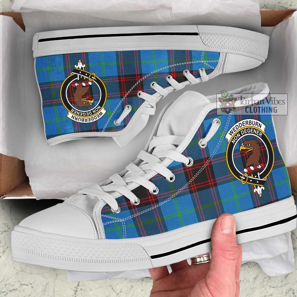 Wedderburn Tartan High Top Shoes with Family Crest Kid High Top - White Sole - Tartan Vibes Clothing