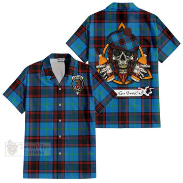 Wedderburn Tartan Hawaiian Shirt with Family Crest and Bearded Skull Holding Bottles of Whiskey Kid - Tartan Vibes Clothing