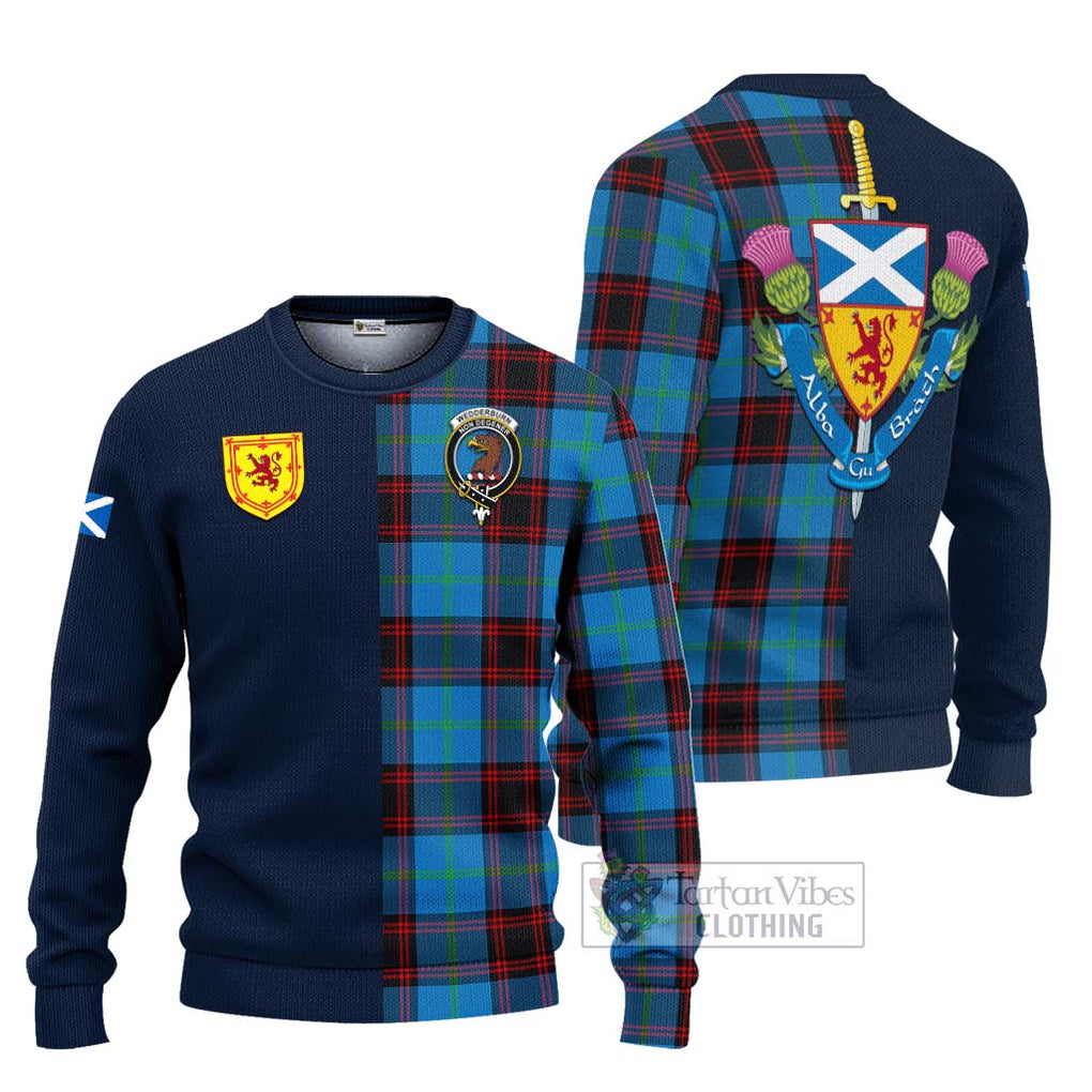 Wedderburn Tartan Ugly Sweater Alba with Scottish Lion Royal Arm Half Style Unisex - Tartan Vibes Clothing