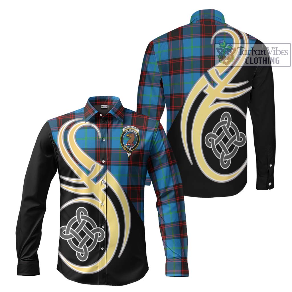 Wedderburn Tartan Long Sleeve Button Shirt with Family Crest and Celtic Symbol Style Men's Shirt S - Tartan Vibes Clothing