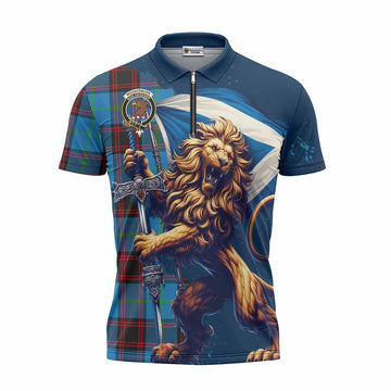 Wedderburn Tartan Family Crest Zipper Polo Shirt with Scottish Majestic Lion Unisex - Tartan Vibes Clothing