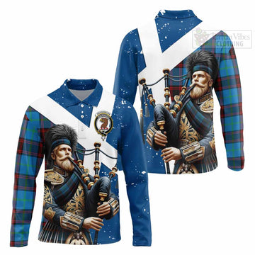 Wedderburn Tartan Long Sleeve Polo Shirt with Family Crest Scottish Bagpiper Vibes Unisex - Tartan Vibes Clothing