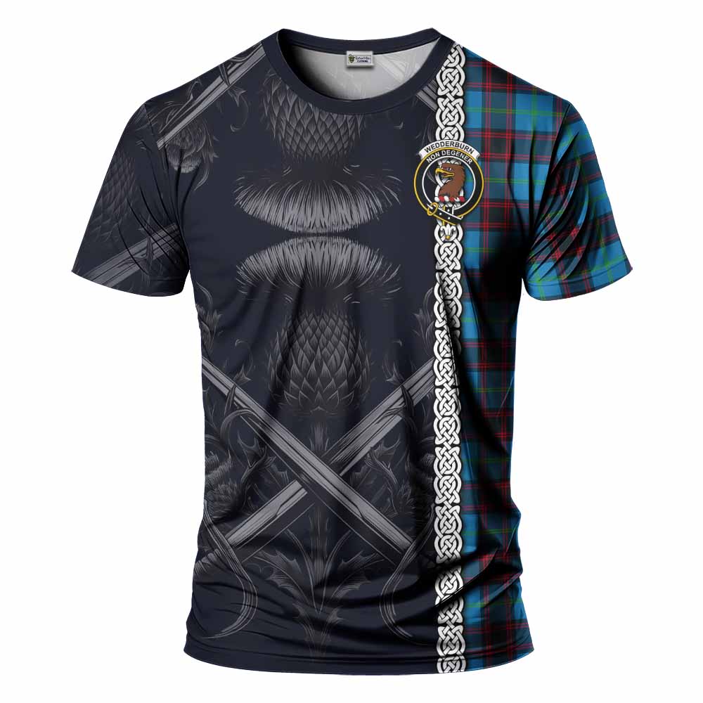 Wedderburn Tartan T-Shirt with Family Crest Cross Sword Thistle Celtic Vibes Kid's Shirt - Tartan Vibes Clothing