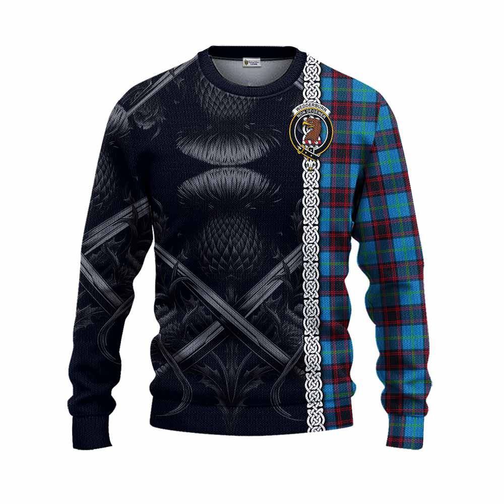 Wedderburn Tartan Knitted Sweater with Family Crest Cross Sword Thistle Celtic Vibes Unisex - Tartan Vibes Clothing