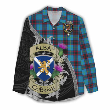 Wedderburn Tartan Family Crest Women's Casual Shirt Lion Rampant Royal Thistle Shield Celtic Inspired Female - Tartan Vibes Clothing