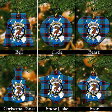 Wedderburn Tartan Christmas Ceramic Ornaments with Family Crest and Scotland Map