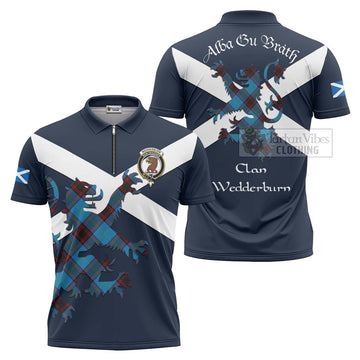 Wedderburn Tartan Lion Rampant Zipper Polo Shirt Proudly Display Your Heritage with Alba Gu Brath and Clan Name Unisex - Tartan Vibes Clothing