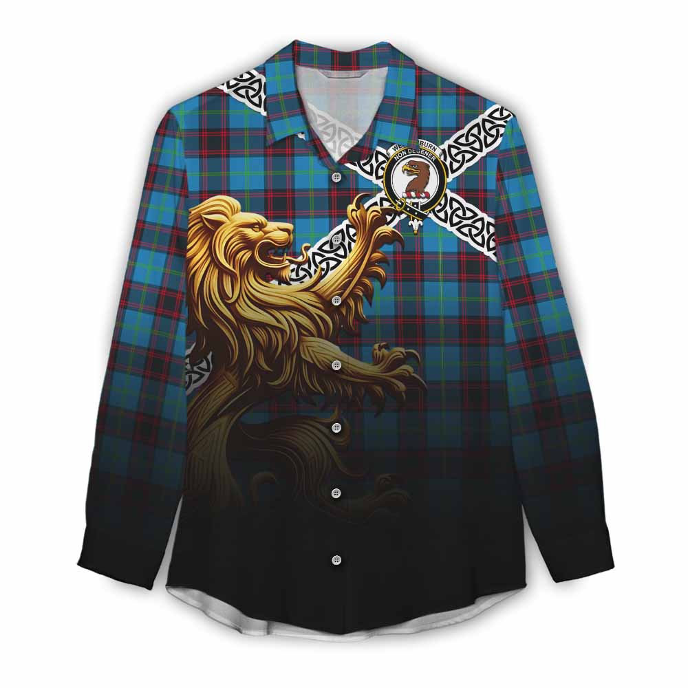 Wedderburn Crest Tartan Women's Casual Shirt with Golden Lion Emblem Celtic Style Female - Tartan Vibes Clothing