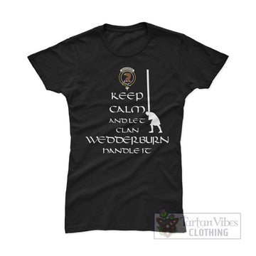 Wedderburn Clan Women's T-Shirt: Keep Calm and Let the Clan Handle It Caber Toss Highland Games Style Pink Azalea - 2D-tartanvibesclothing