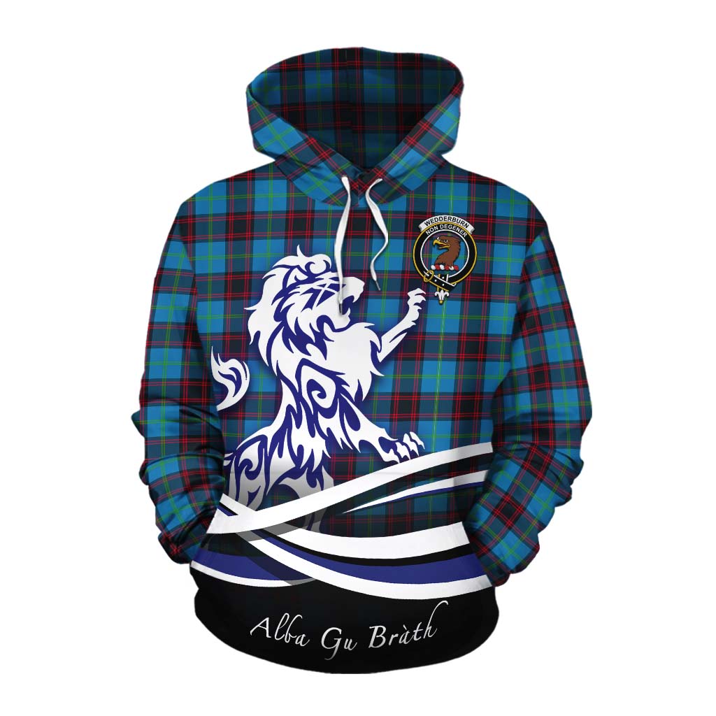Wedderburn Tartan Cotton Hoodie with Alba Gu Brath Regal Lion Emblem Pullover Hoodie XS - Tartan Vibes Clothing