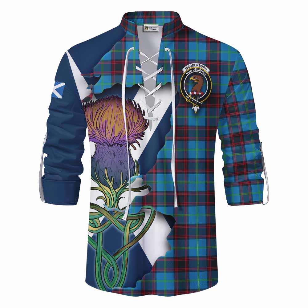 Tartan Vibes Clothing Wedderburn Tartan Family Crest Ghillie Kilt Shirt Scottish Thistle Celtic Inspired