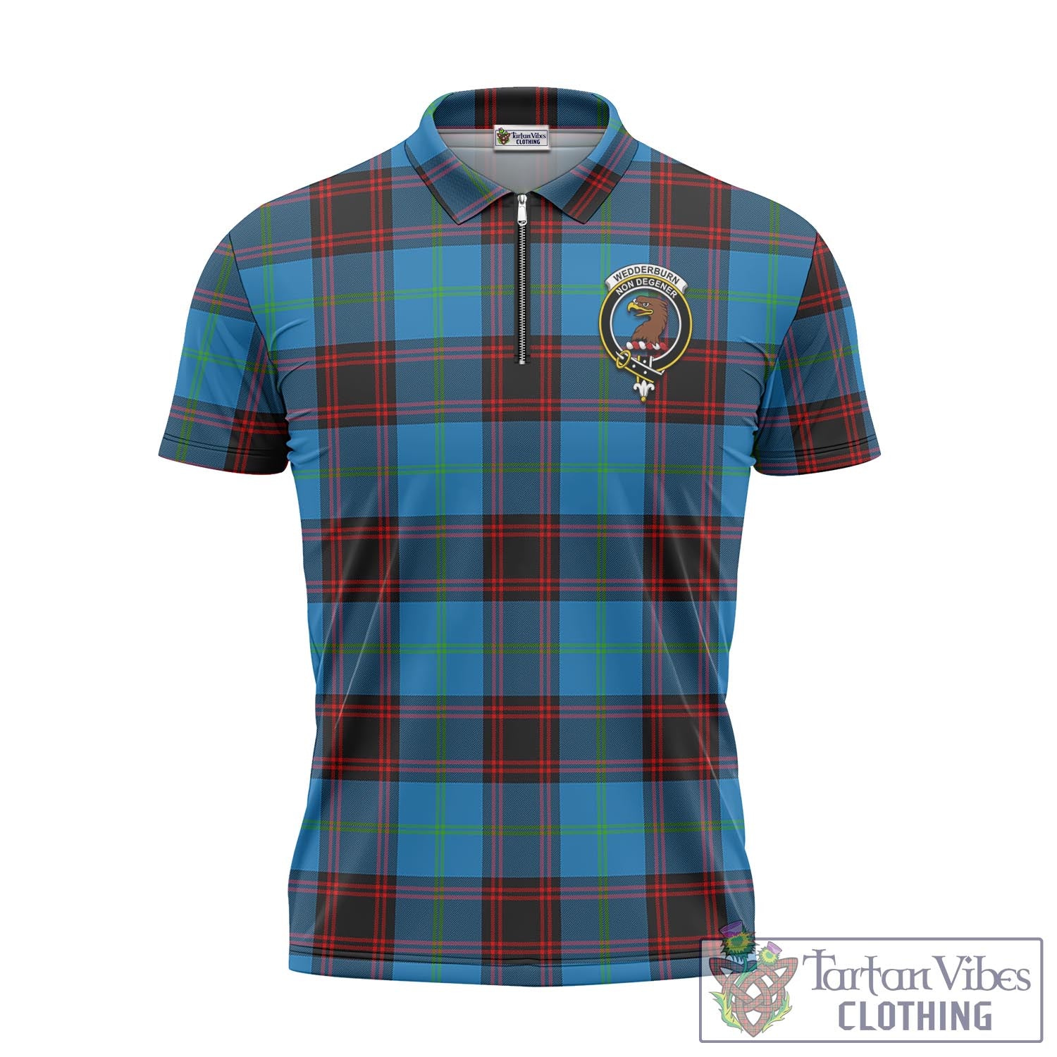 Wedderburn Tartan Zipper Polo Shirt with Family Crest Unisex - Tartan Vibes Clothing