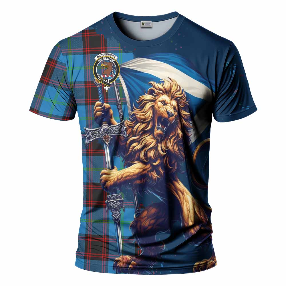 Wedderburn Tartan Family Crest T-Shirt with Scottish Majestic Lion Kid's Shirt - Tartan Vibes Clothing