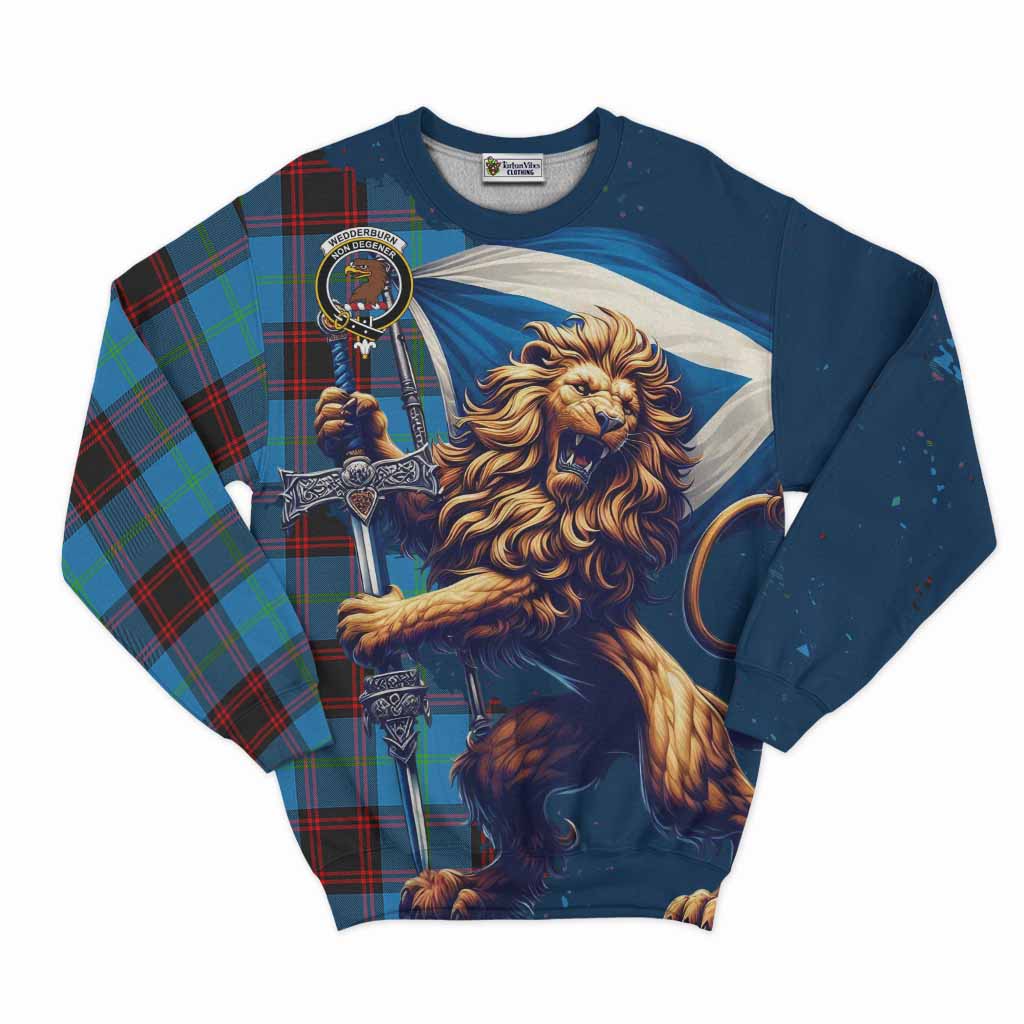 Wedderburn Tartan Family Crest Sweatshirt with Scottish Majestic Lion Unisex - Tartan Vibes Clothing